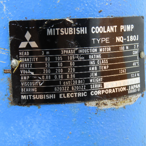 Mitsubishi NQ-180J 180W Immersion Coolant Pump 200/220V 3Ph