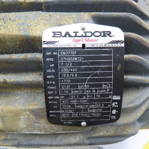 Baldor EM3770T 7-1/2HP Electric Motor 230/460V 3Ph 213T Frame 1770RPM