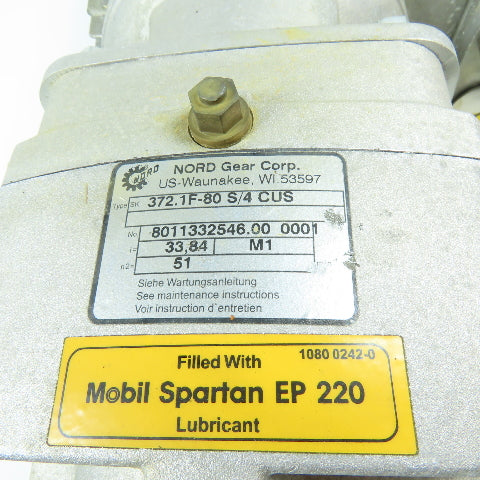NORD SK 372.1F-80 S/4 CUS 0.75HP 51RPM 33.84:1 Inverter Duty Gearmotor 230/460V