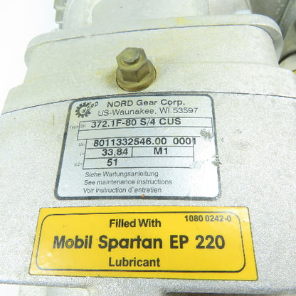 NORD SK 372.1F-80 S/4 CUS 0.75HP 51RPM 33.84:1 Inverter Duty Gearmotor 230/460V