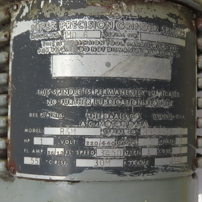 DoALL MD 6 1HP Precision Grinder Spindle Motor 220/440V 3Ph 3450RPM