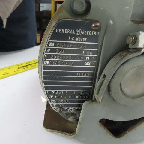 General Electric 5K43MG52A 3/4HP AC Motor 208-220/440V 1725/1425RPM 3Ph 56 Frame