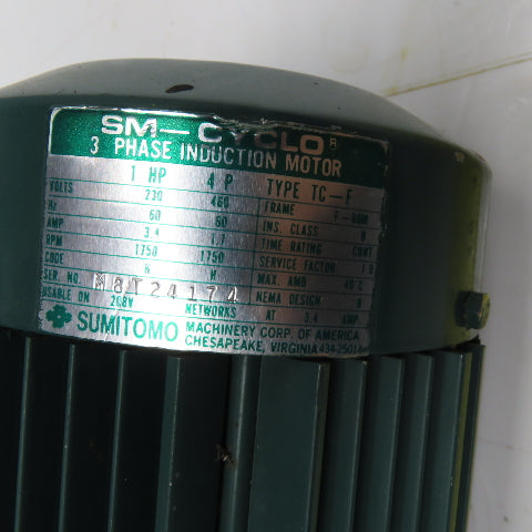 Sumitomo CNHM1-4105YA-43 1HP 40.7RPM 43:1 Cyclo Gearmotor 230/460V 3Ph