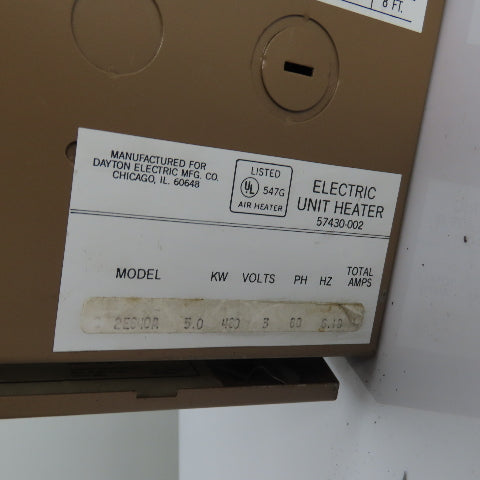 Dayton 2E640A Electric Unit Heater 5.0 kW 480V 3Ph 60Hz