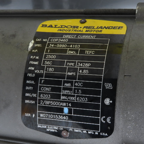 Baldor F-921-20-B5-H 1HP 20:1 Right Angle Gearmotor 180VDC 125RPM