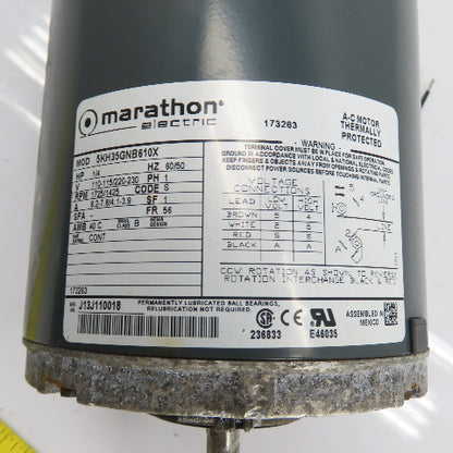 Marathon 5KH35GNB610X 1/4HP AC Electric Motor 110/230V 1725/1425RPM 1Ph 56 Fr