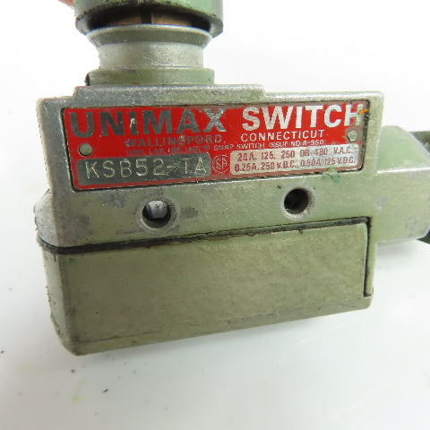 Unimax KSB52-TA 20A Plunger Limit Switch 125/250/480VAC