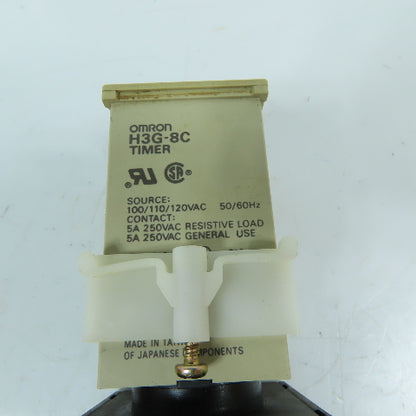 Omron H3G-8C 0-60 Sec Timer Relay W/8-Pin Socket Base 100/110/120VAC