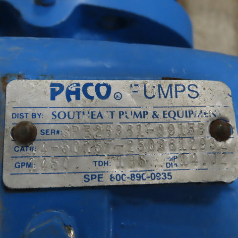 Paco 14-50157-2503612932 100Hp Centrifugal Pump 1450GPM 185TDH 230/460V Tested