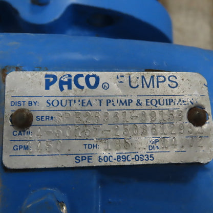 Paco 14-50157-2503612932 100Hp Centrifugal Pump 1450GPM 185TDH 230/460V Tested