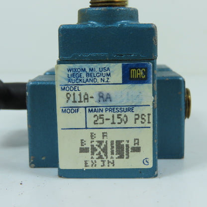 MAC 911A-RA 4-Way 2-Position Air Pilot Operated Pneumatic Valve 150 PSI Max