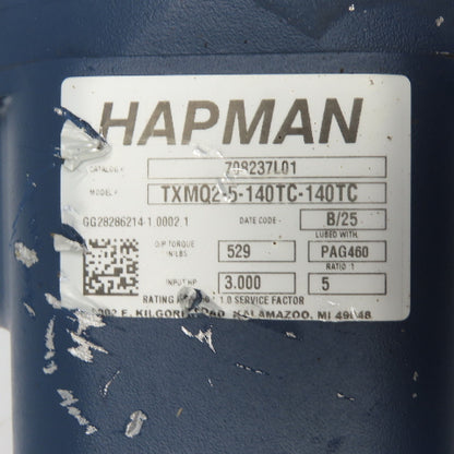 Hapman CEM3558T TXMQ2-5-140TC-140TC 2HP Inline Gear Motor 230/460V 3Ph 5:1