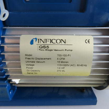 INFICON QS5 700-100-P1 Two-Stage Vacuum Pump 5 CFM 110/220V 1/2HP NEW