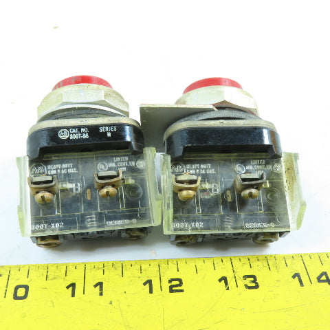 Allen-Bradley 800T-XD2 800T-B6 Red Pushbutton Switch 600VAC Lot Of 2
