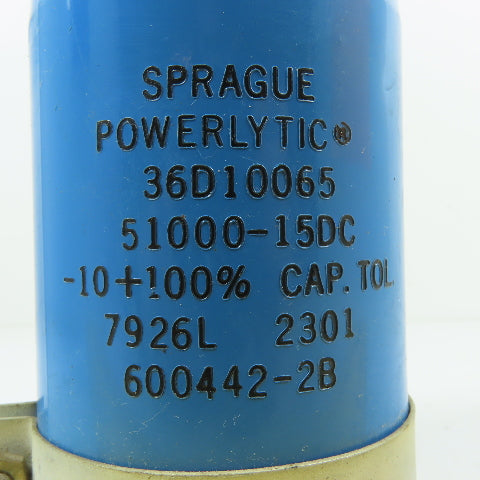 Sprague 36D10065 51000MFD 15VDC Large Can Screw Terminal Electrolytic Capacitor