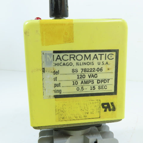 Macromatic SS78222-06 10A DPDT On Delay Time Delay Relay 120VAC