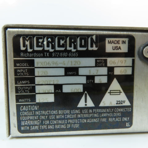 MERCRON FX0696-4/120 F20T12 4-Lamp Fluorescent Power Supply 120V