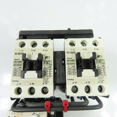 Fuji SC-E02/G Reversing Contactor 24VDC Coil W/ TK-E02 2.8-4.2A Relay