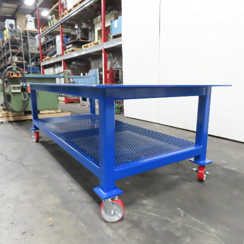 NEW 96"x 48"x 34"H - 1/2" Top Steel Top Rolling Work Bench Welding Table W/Shelf
