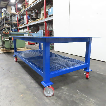 NEW 96"x 48"x 34"H - 1/2" Top Steel Top Rolling Work Bench Welding Table W/Shelf