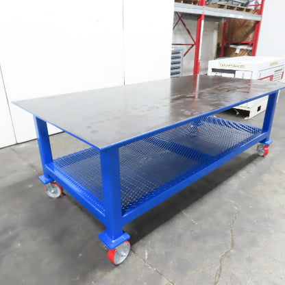 NEW 96"x 48"x 34"H - 1/2" Top Steel Top Rolling Work Bench Welding Table W/Shelf