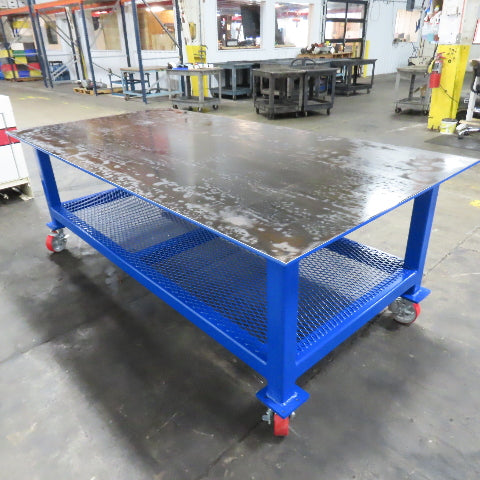 NEW 96"x 48"x 34"H - 1/2" Top Steel Top Rolling Work Bench Welding Table W/Shelf