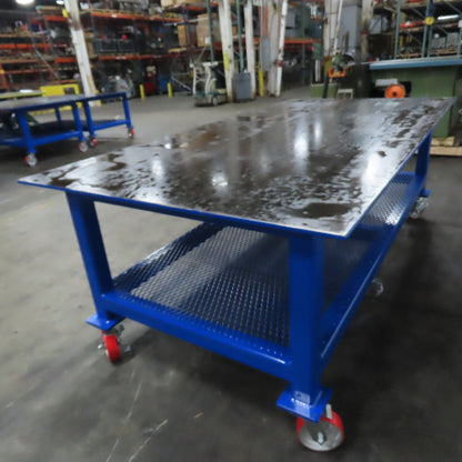 NEW 96"x 48"x 34"H - 1/2" Top Steel Top Rolling Work Bench Welding Table W/Shelf