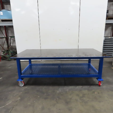 NEW 96"x 48"x 34"H - 1/2" Top Steel Top Rolling Work Bench Welding Table W/Shelf