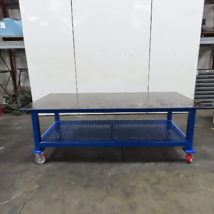 NEW 96"x 48"x 34"H - 1/2" Top Steel Top Rolling Work Bench Welding Table W/Shelf