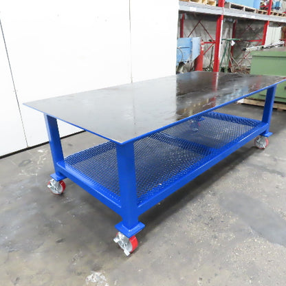 NEW 96"x 48"x 34"H - 1/2" Top Steel Top Rolling Work Bench Welding Table W/Shelf