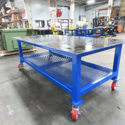 NEW 96"x 48"x 34"H - 1/2" Top Steel Top Rolling Work Bench Welding Table W/Shelf