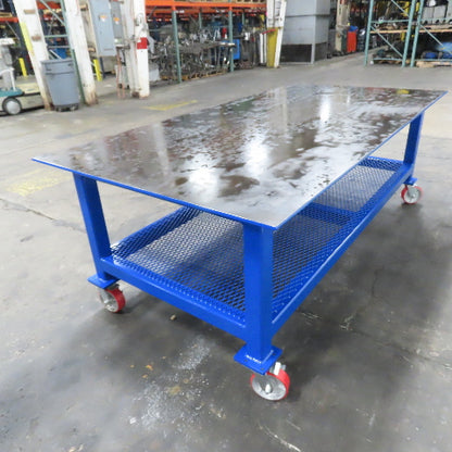 NEW 96"x 48"x 34"H - 1/2" Top Steel Top Rolling Work Bench Welding Table W/Shelf