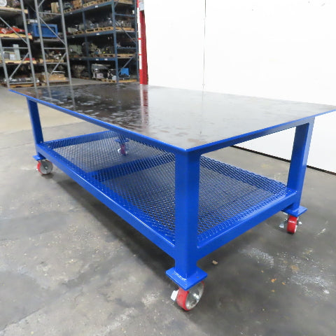 NEW 96"x 48"x 34"H - 1/2" Top Steel Top Rolling Work Bench Welding Table W/Shelf