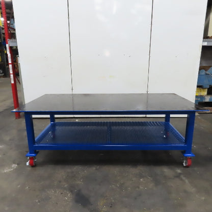 NEW 96"x 48"x 34"H - 1/2" Top Steel Top Rolling Work Bench Welding Table W/Shelf