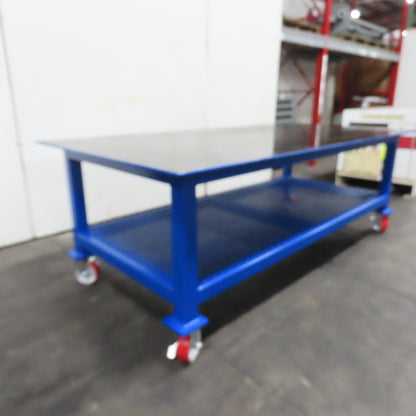 NEW 96"x 48"x 34"H - 1/2" Top Steel Top Rolling Work Bench Welding Table W/Shelf