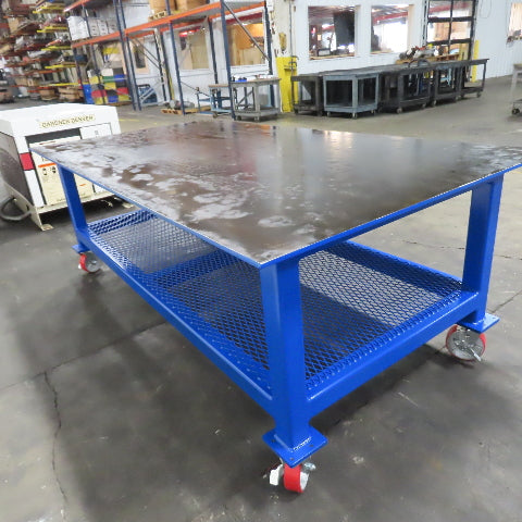NEW 96"x 48"x 34"H - 1/2" Top Steel Top Rolling Work Bench Welding Table W/Shelf