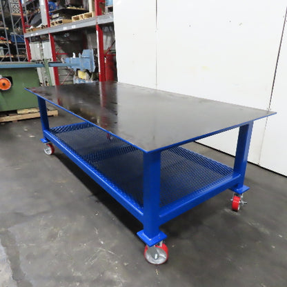 NEW 96"x 48"x 34"H - 1/2" Top Steel Top Rolling Work Bench Welding Table W/Shelf