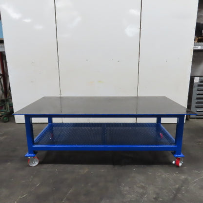 NEW 96"x 48"x 34"H - 1/2" Top Steel Top Rolling Work Bench Welding Table W/Shelf
