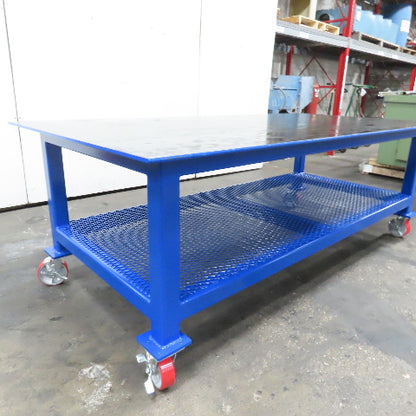 NEW 96"x 48"x 34"H - 1/2" Top Steel Top Rolling Work Bench Welding Table W/Shelf