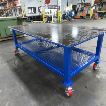 NEW 96"x 48"x 34"H - 1/2" Top Steel Top Rolling Work Bench Welding Table W/Shelf