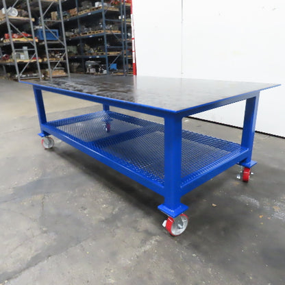 NEW 96"x 48"x 34"H - 1/2" Top Steel Top Rolling Work Bench Welding Table W/Shelf