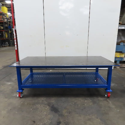 NEW 96"x 48"x 34"H - 1/2" Top Steel Top Rolling Work Bench Welding Table W/Shelf