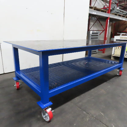 NEW 96"x 48"x 34"H - 1/2" Top Steel Top Rolling Work Bench Welding Table W/Shelf
