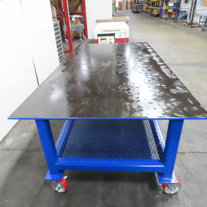 NEW 96"x 48"x 34"H - 1/2" Top Steel Top Rolling Work Bench Welding Table W/Shelf