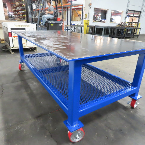 NEW 96"x 48"x 34"H - 1/2" Top Steel Top Rolling Work Bench Welding Table W/Shelf
