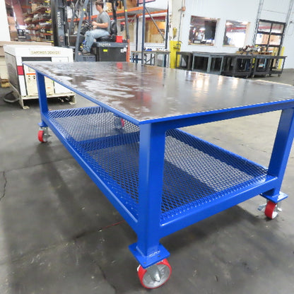 NEW 96"x 48"x 34"H - 1/2" Top Steel Top Rolling Work Bench Welding Table W/Shelf