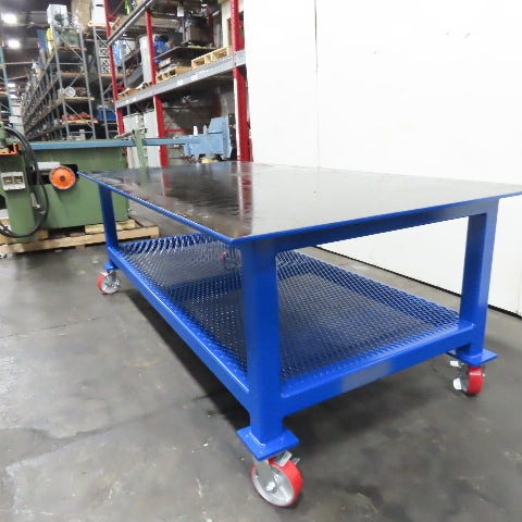 NEW 96"x 48"x 34"H - 1/2" Top Steel Top Rolling Work Bench Welding Table W/Shelf