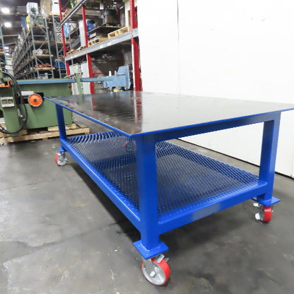 NEW 96"x 48"x 34"H - 1/2" Top Steel Top Rolling Work Bench Welding Table W/Shelf