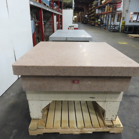 Herman Stone 48" x 48" x 12" Thick Crystal Pink Granite Surface Plate W/ Stand