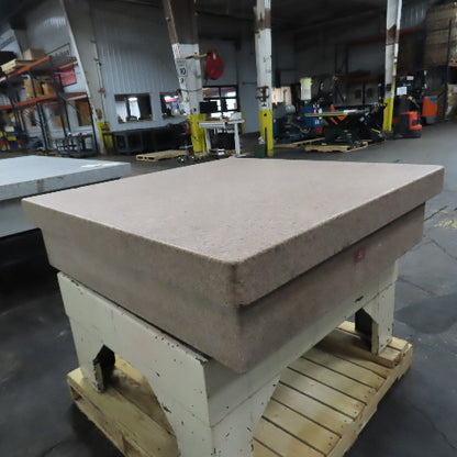 Herman Stone 48" x 48" x 12" Thick Crystal Pink Granite Surface Plate W/ Stand